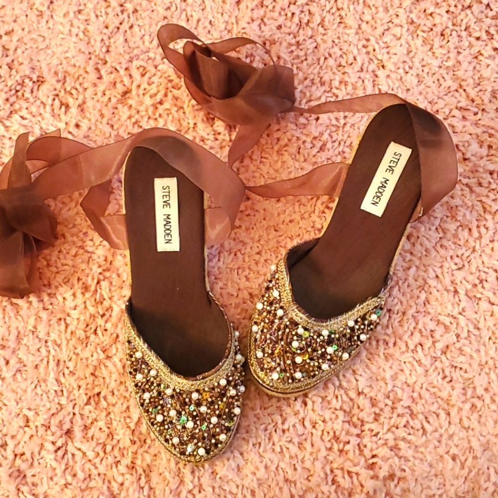 Brown beaded heels